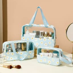Women's Cosmetic Bag 3pcs Set Translucent Makeup Bag Large-Capacity Bath Wash Bags Travel Essentials Organizer for Cosmetics