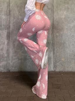 Summer Fashion Pink Pants Women Casual Slim Printed Long Flared Pants Streetwear Women Low-Rise Patchwork Abstract Y2k Pants