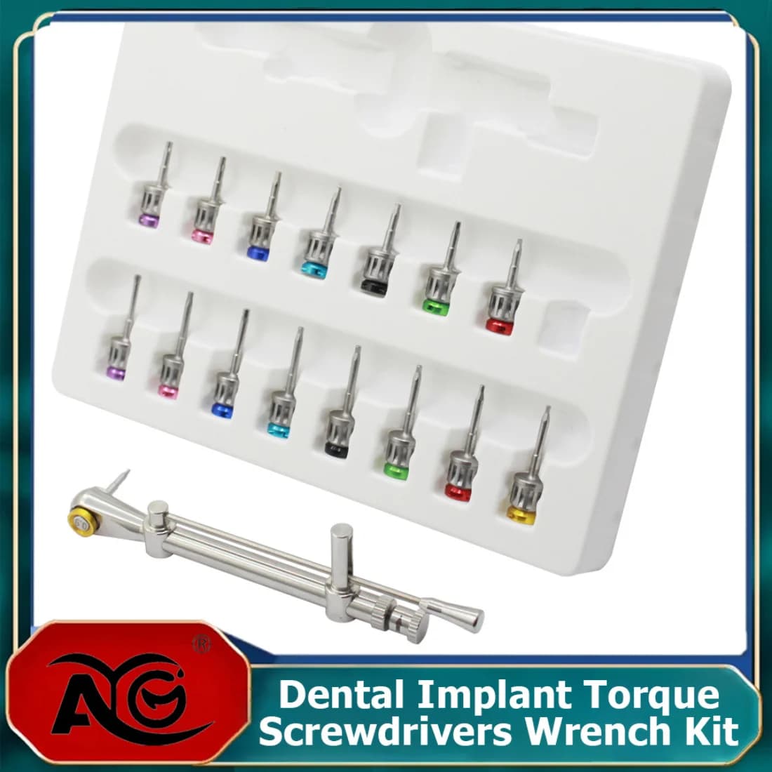 1Box AG Dental Implant Screwdriver Torque Wrench with Self-Sealing Sterilization Bag with 16Pcs Screw Driver Restoration Tools