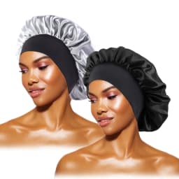 Women's Satin Solid Bonnets Wide-brimmed Night Sleeping Bathing Hat Unisex Head Wrap Elastic Band Cap Hair Care Bonnet