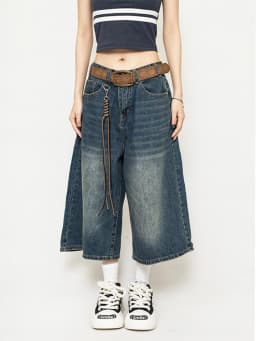 High Waist Black Retro Washed Denim Shorts Women's Harajuku Vintage Fashion Casual Loose Y2K Streetwear Mid Long Wide Leg Pants