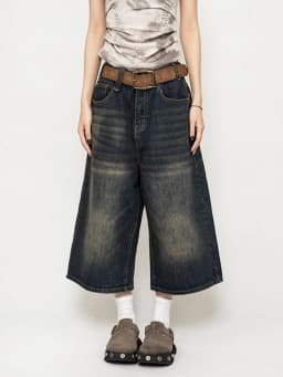 High Waist Black Retro Washed Denim Shorts Women's Harajuku Vintage Fashion Casual Loose Y2K Streetwear Mid Long Wide Leg Pants