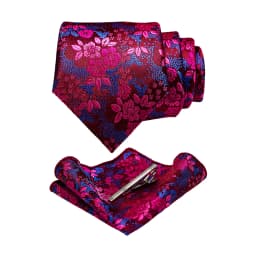JEMYGINS Floral Silk Men Tie Pocket Square Tie Clip Sets Wedding Party Necktie Men Accessories High Quality Gravata