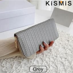 KISMIS Long Wallets Women Zipper Purse and Wallet New Fashion PU Leather Ladies Dinner Mobile Phone Bags Card Package Black