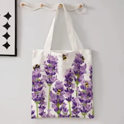New Flower Printed Linen Bag For Women, Versatile Shoulder Bag, Lavender, Various Small Flower Patterns Shopping Bag