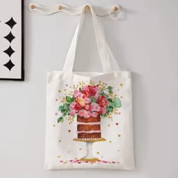 New Flower Printed Linen Bag For Women, Versatile Shoulder Bag, Lavender, Various Small Flower Patterns Shopping Bag