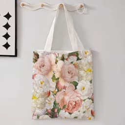New Flower Printed Linen Bag For Women, Versatile Shoulder Bag, Lavender, Various Small Flower Patterns Shopping Bag