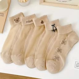 5/10/20 Pairs Women Cartoon Teddy Bear Patterned Ankle Socks Versatile Fashionable Creative Breathable Comfortable Casual Socks