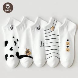 5/10/20 Pairs Women Cartoon Teddy Bear Patterned Ankle Socks Versatile Fashionable Creative Breathable Comfortable Casual Socks