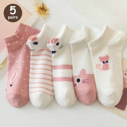 5/10/20 Pairs Women Cartoon Teddy Bear Patterned Ankle Socks Versatile Fashionable Creative Breathable Comfortable Casual Socks