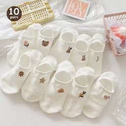 5/10/20 Pairs Women Cartoon Teddy Bear Patterned Ankle Socks Versatile Fashionable Creative Breathable Comfortable Casual Socks