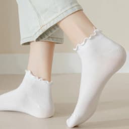 5Pairs Women's Frill Trim Sock Solid Sweet Japanese Style Short Socks Soft & Lightweight Comfortable Breathable Low Cut Sox