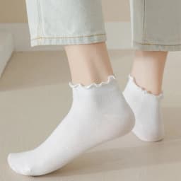 5Pairs Women's Frill Trim Sock Solid Sweet Japanese Style Short Socks Soft & Lightweight Comfortable Breathable Low Cut Sox