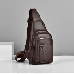 2026New Kangaroo Luxury Brand Chest Pack Men Crossbody Bag Black Brown Leather Chest Bag Casual Travel Sling Bag Messenger Bag