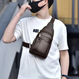 2026New Kangaroo Luxury Brand Chest Pack Men Crossbody Bag Black Brown Leather Chest Bag Casual Travel Sling Bag Messenger Bag