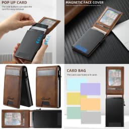 SUTENI Wallet For Men Magnetic Card Holder Wallet Leather Holder Bracket Pressing the Button Automatically Ejects the Card