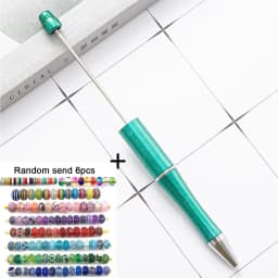 1pcs pen +6pcs Creative DIY Plastic Beaded Ballpoint Pen Printable Logo Cose Per La Scuola Pens for Writing Office Supplies