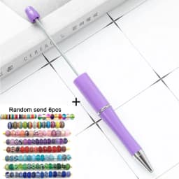 1pcs pen +6pcs Creative DIY Plastic Beaded Ballpoint Pen Printable Logo Cose Per La Scuola Pens for Writing Office Supplies