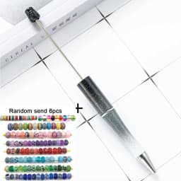 1pcs pen +6pcs Creative DIY Plastic Beaded Ballpoint Pen Printable Logo Cose Per La Scuola Pens for Writing Office Supplies