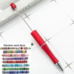 1pcs pen +6pcs Creative DIY Plastic Beaded Ballpoint Pen Printable Logo Cose Per La Scuola Pens for Writing Office Supplies