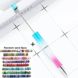 1pcs pen +6pcs Creative DIY Plastic Beaded Ballpoint Pen Printable Logo Cose Per La Scuola Pens for Writing Office Supplies