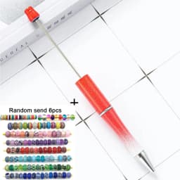 1pcs pen +6pcs Creative DIY Plastic Beaded Ballpoint Pen Printable Logo Cose Per La Scuola Pens for Writing Office Supplies