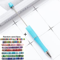 1pcs pen +6pcs Creative DIY Plastic Beaded Ballpoint Pen Printable Logo Cose Per La Scuola Pens for Writing Office Supplies