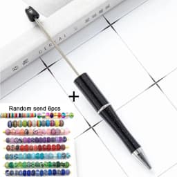 1pcs pen +6pcs Creative DIY Plastic Beaded Ballpoint Pen Printable Logo Cose Per La Scuola Pens for Writing Office Supplies