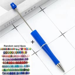 1pcs pen +6pcs Creative DIY Plastic Beaded Ballpoint Pen Printable Logo Cose Per La Scuola Pens for Writing Office Supplies