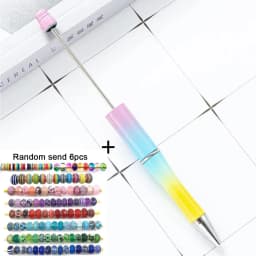 1pcs pen +6pcs Creative DIY Plastic Beaded Ballpoint Pen Printable Logo Cose Per La Scuola Pens for Writing Office Supplies