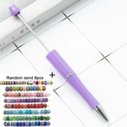 1pcs pen +6pcs Creative DIY Plastic Beaded Ballpoint Pen Printable Logo Cose Per La Scuola Pens for Writing Office Supplies