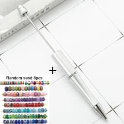 1pcs pen +6pcs Creative DIY Plastic Beaded Ballpoint Pen Printable Logo Cose Per La Scuola Pens for Writing Office Supplies