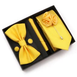New Style Tie Set Solid Color Plaid Pink Purple Yellow Necktie Bowtie Cufflink Brooch For Groom Wedding Party Gift Box Accessory