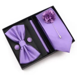 New Style Tie Set Solid Color Plaid Pink Purple Yellow Necktie Bowtie Cufflink Brooch For Groom Wedding Party Gift Box Accessory