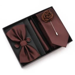 New Style Tie Set Solid Color Plaid Pink Purple Yellow Necktie Bowtie Cufflink Brooch For Groom Wedding Party Gift Box Accessory