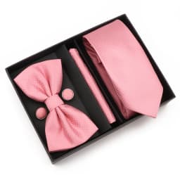 New Style Tie Set Solid Color Plaid Pink Purple Yellow Necktie Bowtie Cufflink Brooch For Groom Wedding Party Gift Box Accessory