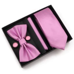 New Style Tie Set Solid Color Plaid Pink Purple Yellow Necktie Bowtie Cufflink Brooch For Groom Wedding Party Gift Box Accessory