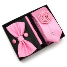 New Style Tie Set Solid Color Plaid Pink Purple Yellow Necktie Bowtie Cufflink Brooch For Groom Wedding Party Gift Box Accessory