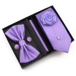 New Style Tie Set Solid Color Plaid Pink Purple Yellow Necktie Bowtie Cufflink Brooch For Groom Wedding Party Gift Box Accessory