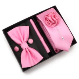 New Style Tie Set Solid Color Plaid Pink Purple Yellow Necktie Bowtie Cufflink Brooch For Groom Wedding Party Gift Box Accessory
