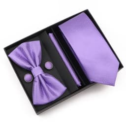 New Style Tie Set Solid Color Plaid Pink Purple Yellow Necktie Bowtie Cufflink Brooch For Groom Wedding Party Gift Box Accessory