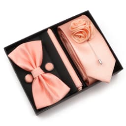 New Style Tie Set Solid Color Plaid Pink Purple Yellow Necktie Bowtie Cufflink Brooch For Groom Wedding Party Gift Box Accessory