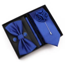 New Style Tie Set Solid Color Plaid Pink Purple Yellow Necktie Bowtie Cufflink Brooch For Groom Wedding Party Gift Box Accessory
