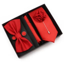 New Style Tie Set Solid Color Plaid Pink Purple Yellow Necktie Bowtie Cufflink Brooch For Groom Wedding Party Gift Box Accessory