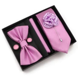 New Style Tie Set Solid Color Plaid Pink Purple Yellow Necktie Bowtie Cufflink Brooch For Groom Wedding Party Gift Box Accessory