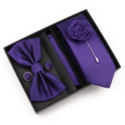 New Style Tie Set Solid Color Plaid Pink Purple Yellow Necktie Bowtie Cufflink Brooch For Groom Wedding Party Gift Box Accessory