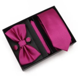 New Style Tie Set Solid Color Plaid Pink Purple Yellow Necktie Bowtie Cufflink Brooch For Groom Wedding Party Gift Box Accessory