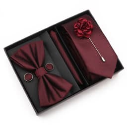 New Style Tie Set Solid Color Plaid Pink Purple Yellow Necktie Bowtie Cufflink Brooch For Groom Wedding Party Gift Box Accessory
