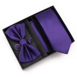 New Style Tie Set Solid Color Plaid Pink Purple Yellow Necktie Bowtie Cufflink Brooch For Groom Wedding Party Gift Box Accessory