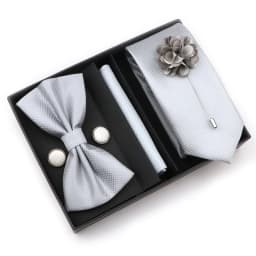 New Style Tie Set Solid Color Plaid Pink Purple Yellow Necktie Bowtie Cufflink Brooch For Groom Wedding Party Gift Box Accessory
